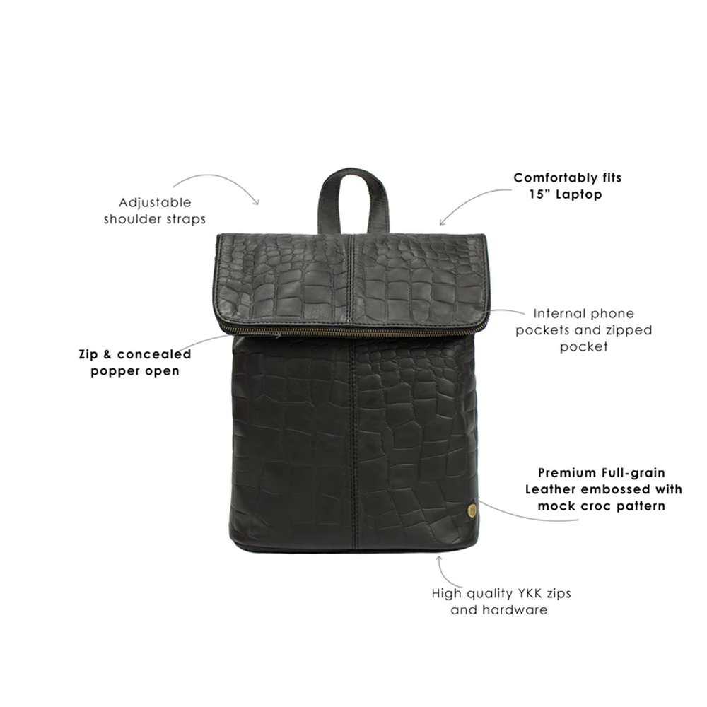 New Mens Black Brass Fittings and Robust YKK Zippers Leather Backpack