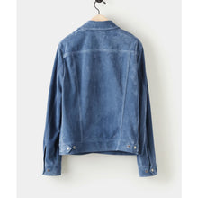 Load image into Gallery viewer, Men&#39;s Chocolate Medium Blue Leather Suede Bomber Jacket
