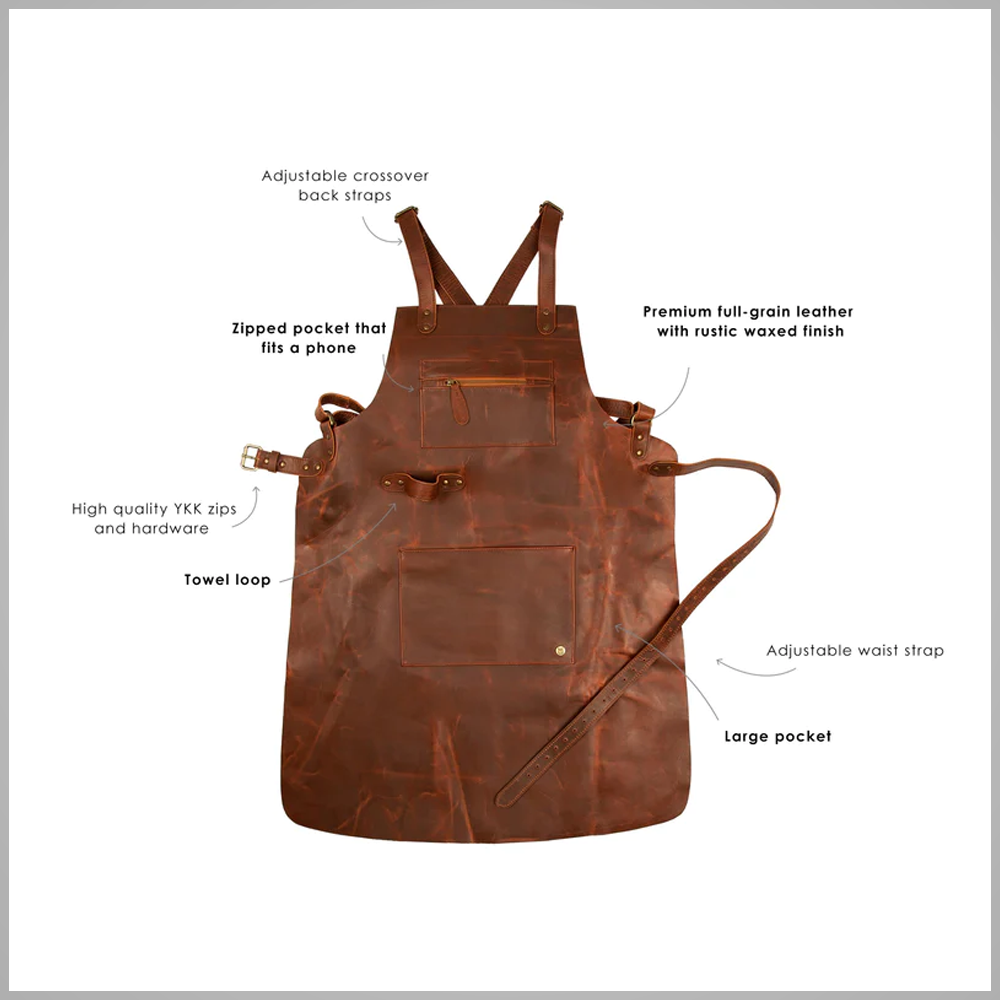 Men Brown Lambskin Cross Back Leather Apron