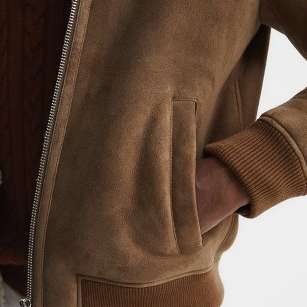 Men's B3 Brown Sheepskin Flying Aviator Shearling Bomber Leather Flying Jacket