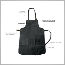 Load image into Gallery viewer, New Men Black Handmade with Premium Leather Multi Pocket Leather Apron
