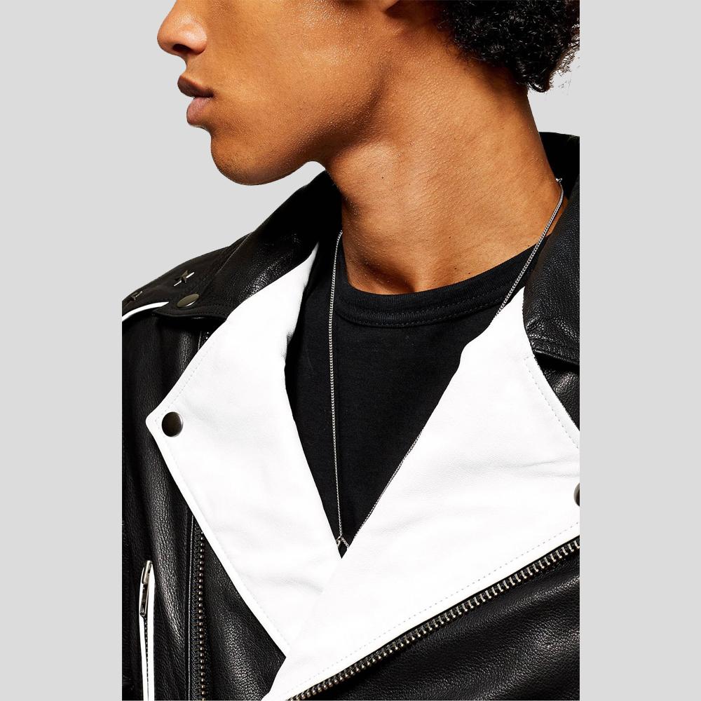 Colvert Black & White Motorcycle Leather Jacket - Shearling leather