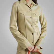 Load image into Gallery viewer, Women&#39;s Khaki Smooth Simple Button Closure Leather Shirt
