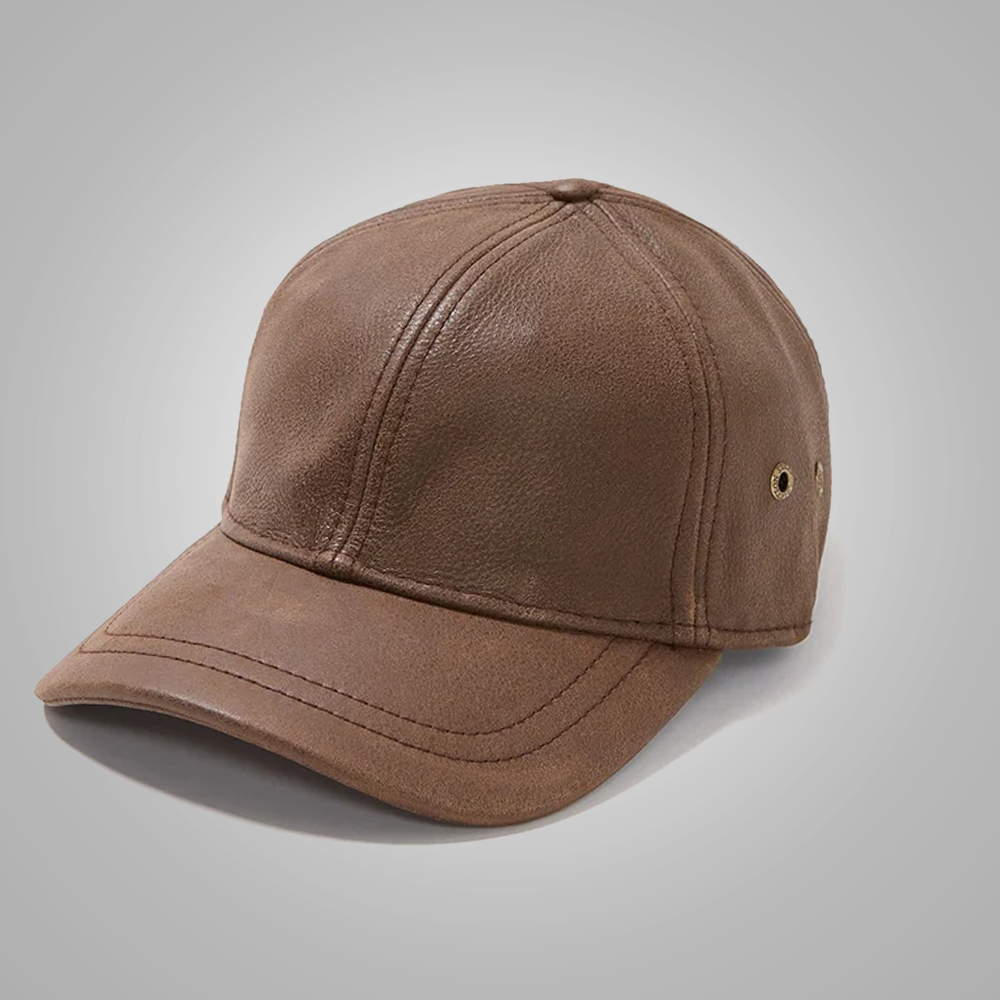 New Men sheepskin Brown Leather Baseball Cap