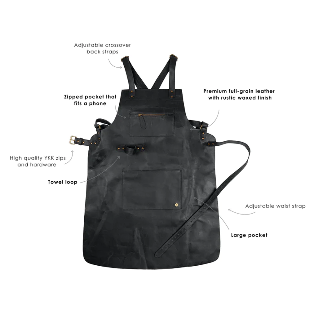 New Men Black Sheepskin Handmade Cross Back Leather Apron