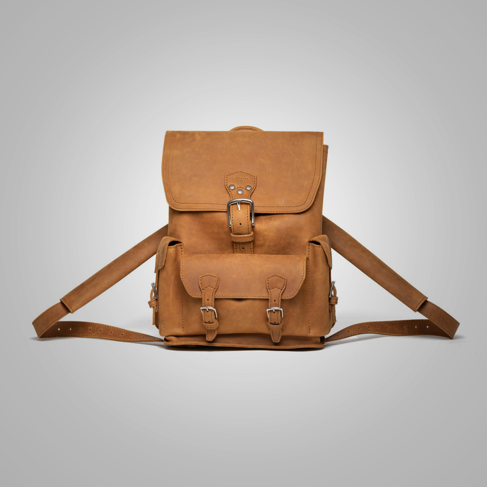 Women Brown LambskinThin Front Pocket Leather Backpack
