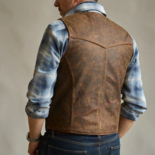 Load image into Gallery viewer, Brown Mens Western Cowboy Biker Leather Vest
