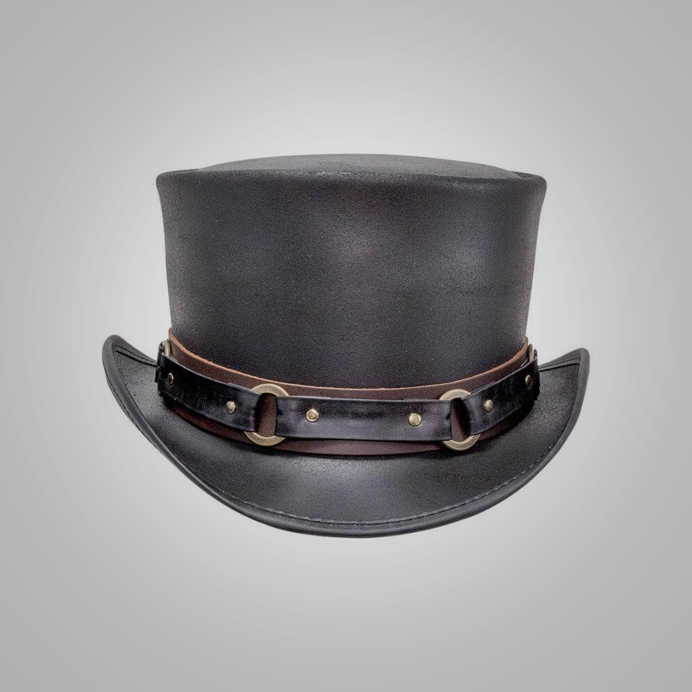 New Women Handmade Removable Sweatband Black Leather Hat