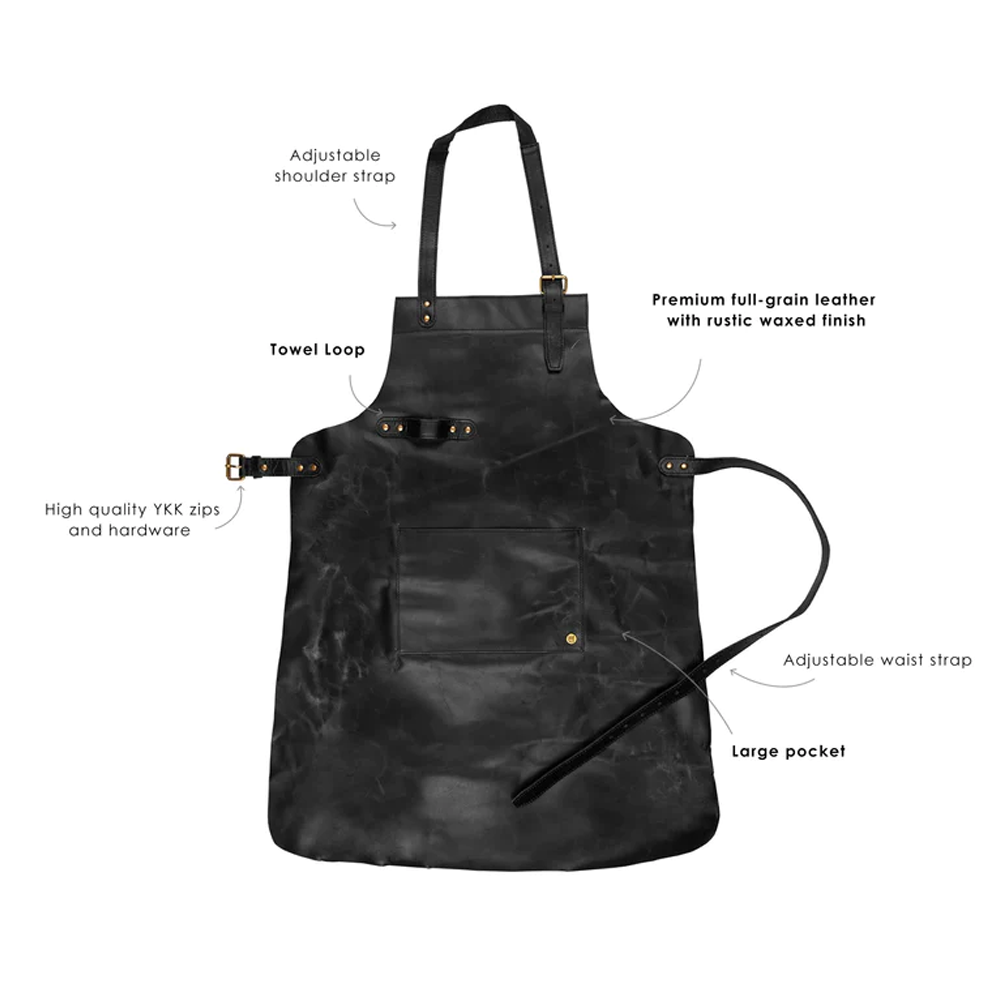 Men Black Handmade Sheepskin Long Leather Apron With Spacious Front Pocket for Tools