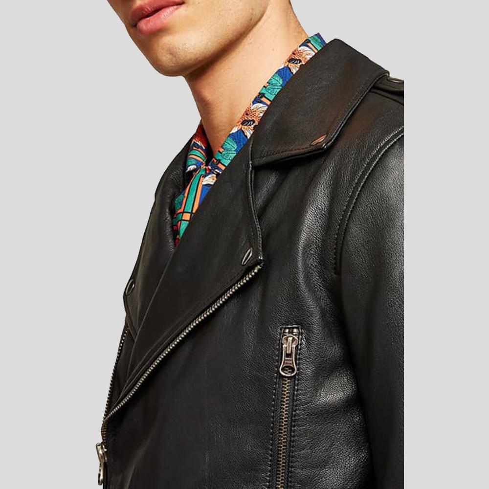Aydan Black Motorcycle Leather Jacket - Shearling leather