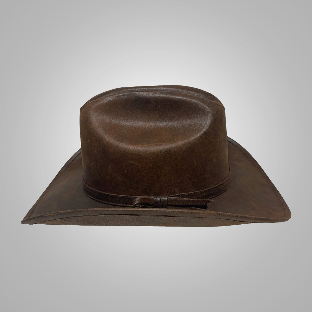 Womens Brown Lambskin Leather Cattleman Cowboy Hat