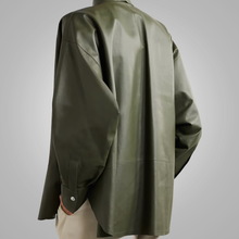 Load image into Gallery viewer, New Women&#39;s Green Soft Smart Collar Leather Shirt
