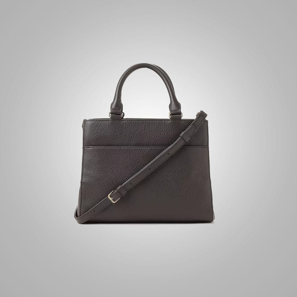 New Women Brown Grained Leather Bag With One inside zipped pocket