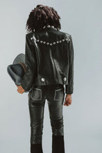 Load image into Gallery viewer, Black Women Punk Silver Spiked Studded Biker Leather Jacket
