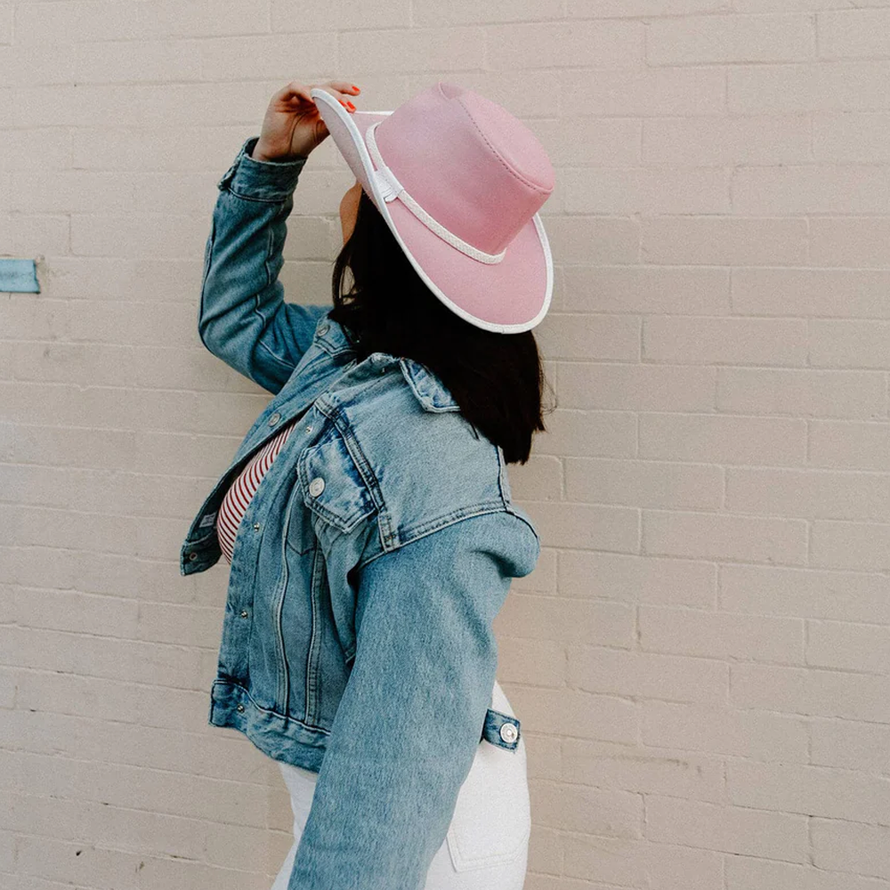 New Women Pink Western Cowboy Sheepskin Leather Hat