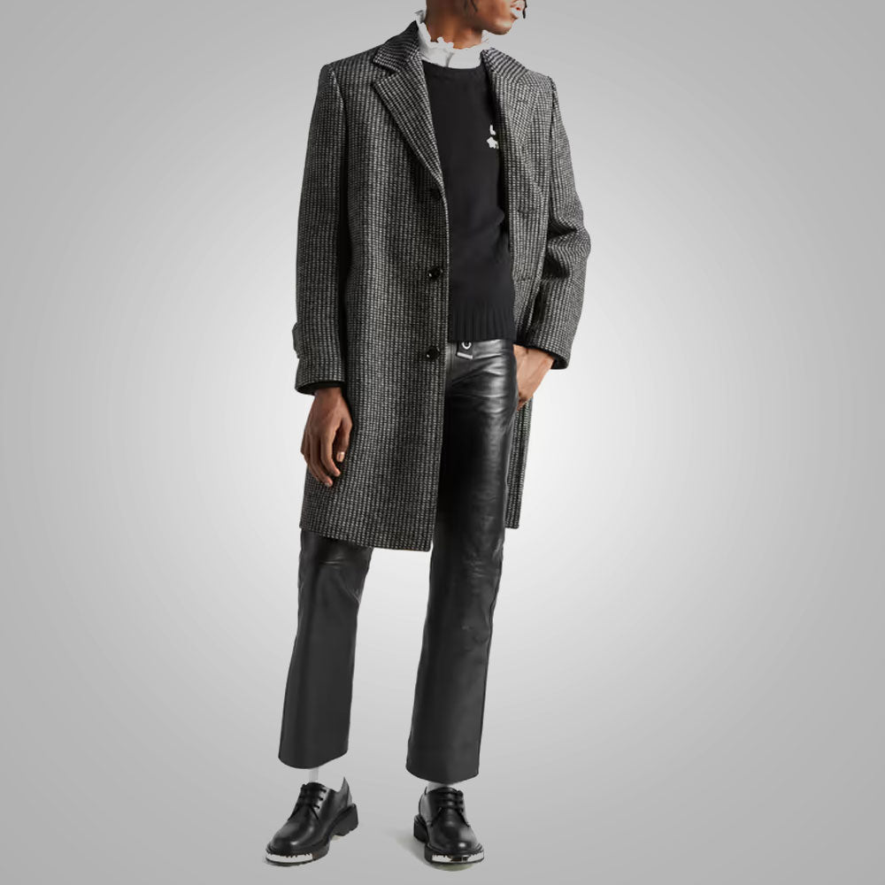 Mens Black New Style Fashion Leather Jean Pant