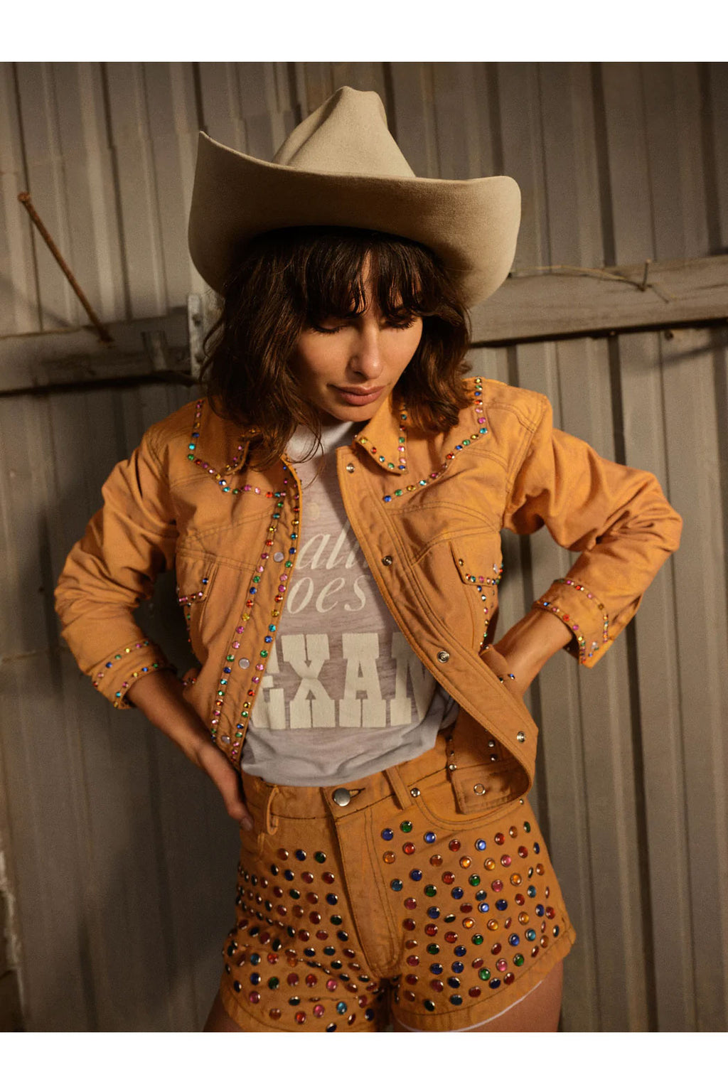 camel brown Women's Studded Leather Jacket