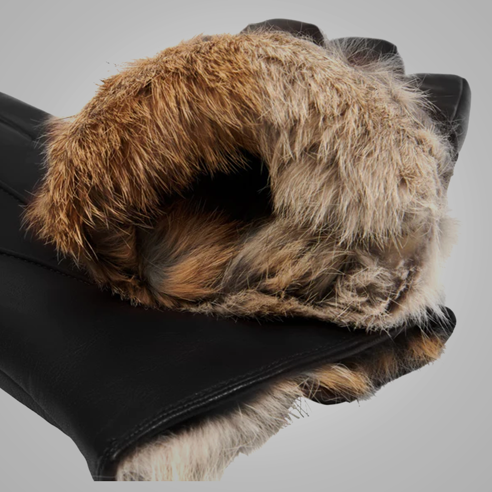 New Men Black Lambskin Leather Gloves with Brown fur Lining