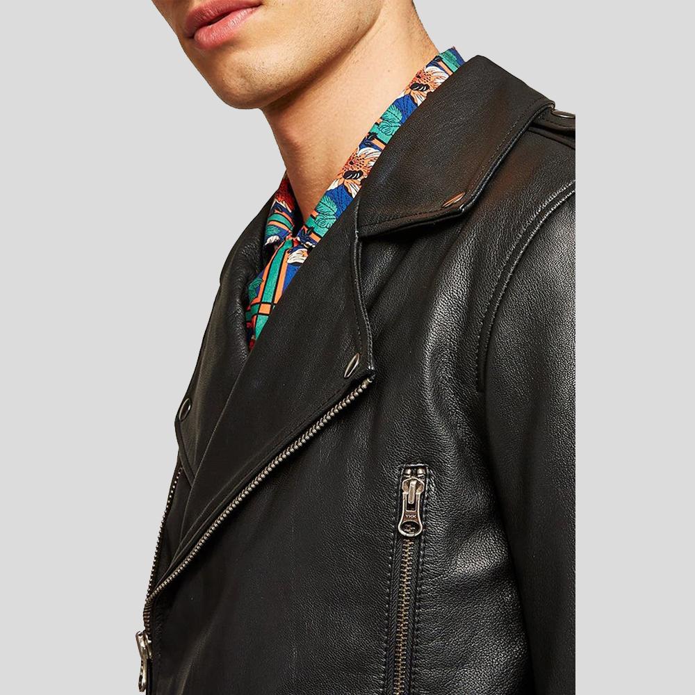 Bek Black Motorcycle Leather Jacket - Shearling leather