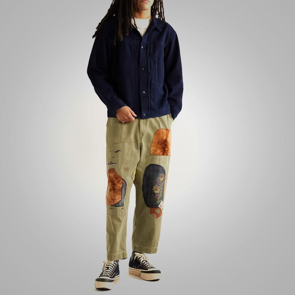Men's Indigo Suede Leather Trucker Jacket – Shearling leather