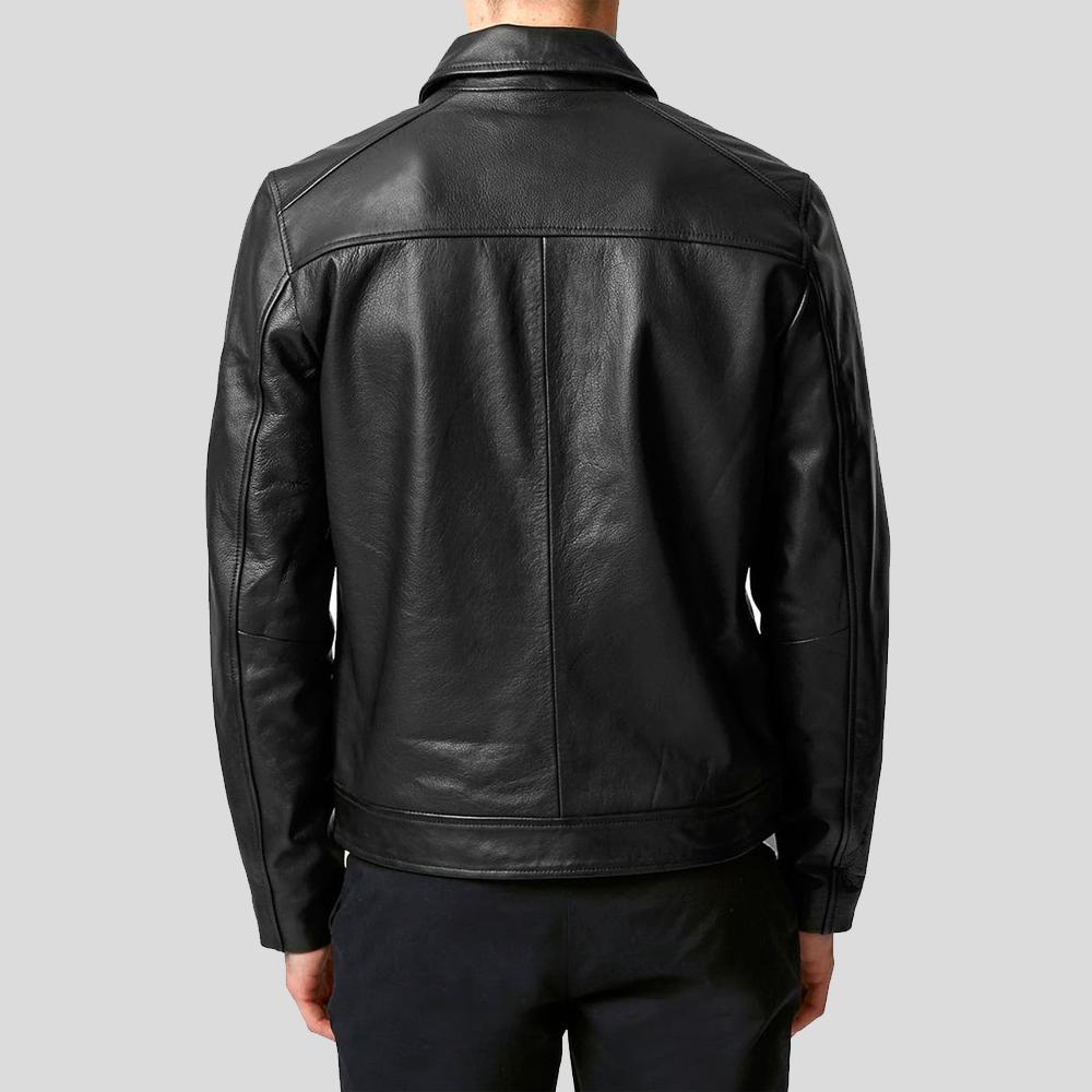 Benn Black Motorcycle Leather Jacket - Shearling leather