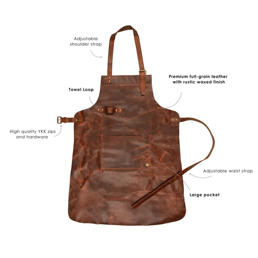 New Men Classic Brown Leather Apron With Spacious Front Pocket for Tools