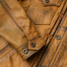 Load image into Gallery viewer, Mens Brown  Four Button Pockets Distressed Leather Jacket
