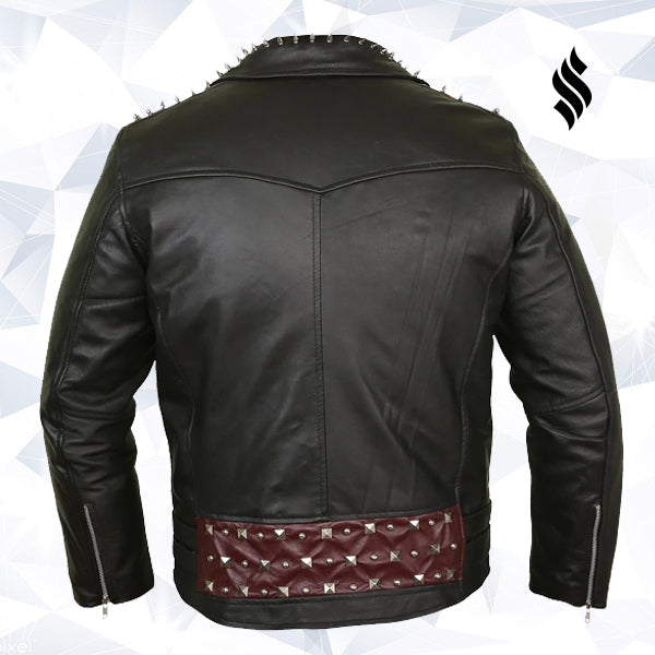 Edgy Black Leather Biker Jacket with Red Quilted Lining - Shearling leather
