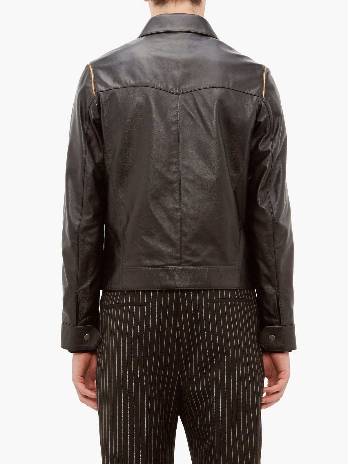 Men Traditional Black Leather Jacket - Shearling leather