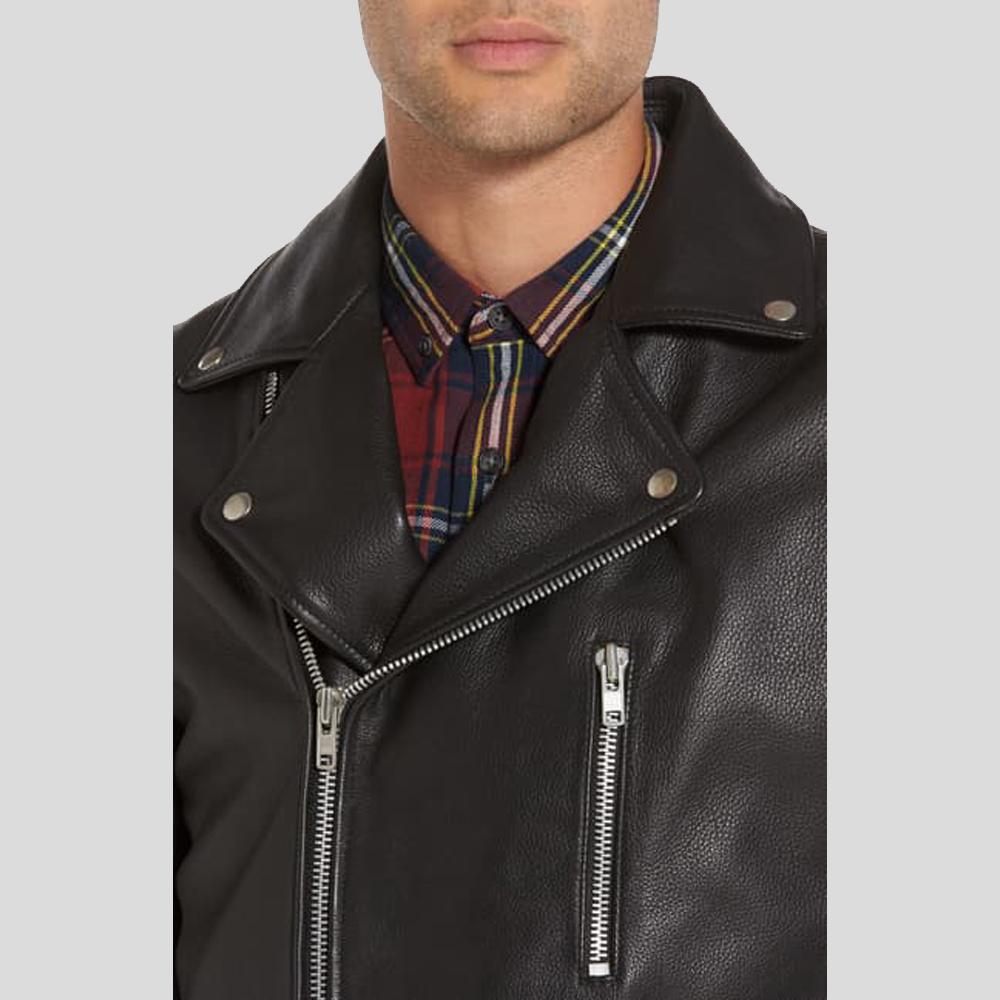 Caden Black Biker Leather Jacket - Shearling leather