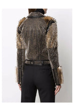 Load image into Gallery viewer, Women Black Punk Silver Long Spiked Studded Leather Biker Jacket
