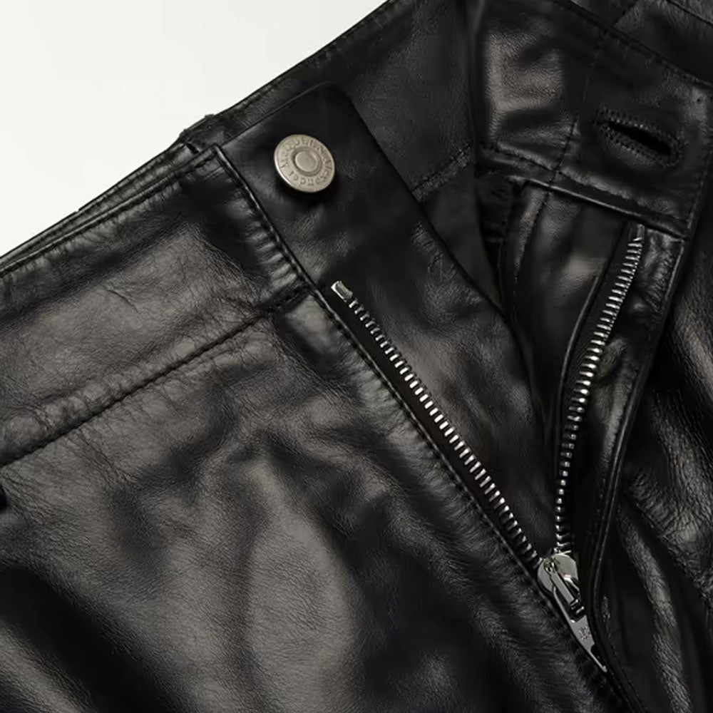 Mens New Real Black Fashion Leather Pant