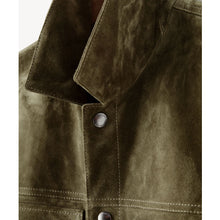 Load image into Gallery viewer, Men’s Olive Suede Leather Shirt Jeans Style
