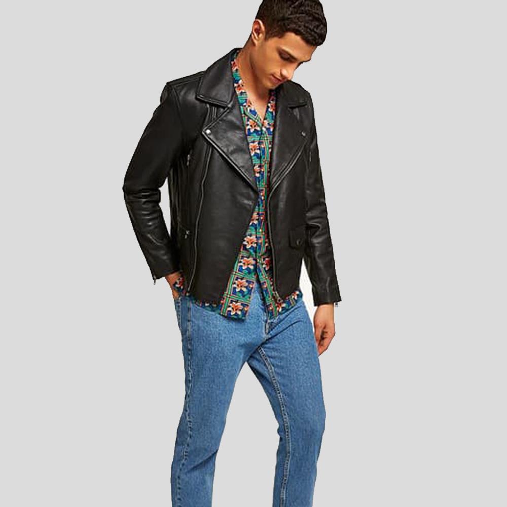 Aydan Black Motorcycle Leather Jacket - Shearling leather