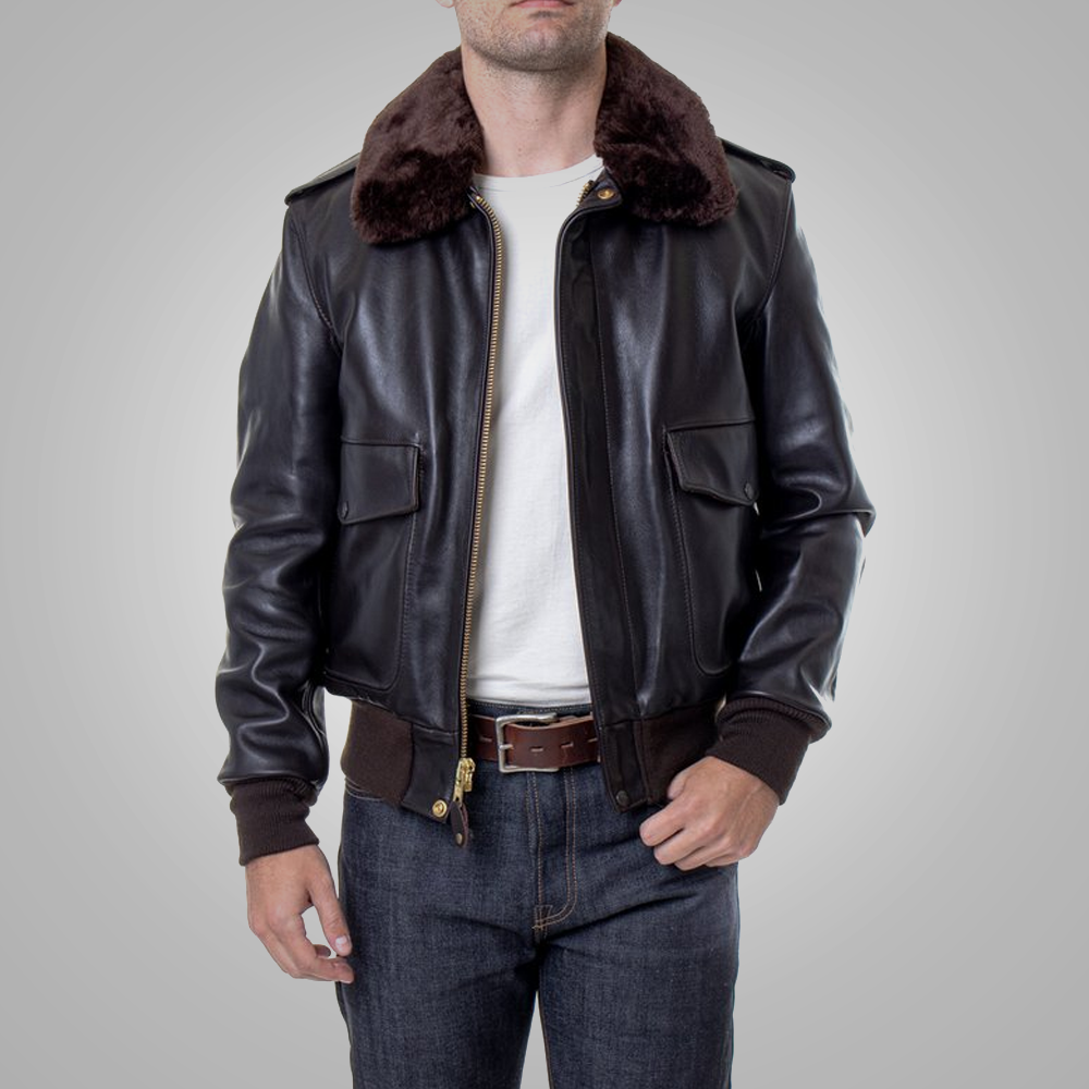 men standing wearing men leather jacket zipper opened silver gray background. 