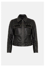 Load image into Gallery viewer, Women Black style Silver Spiked Studded Leather Biker Jacket
