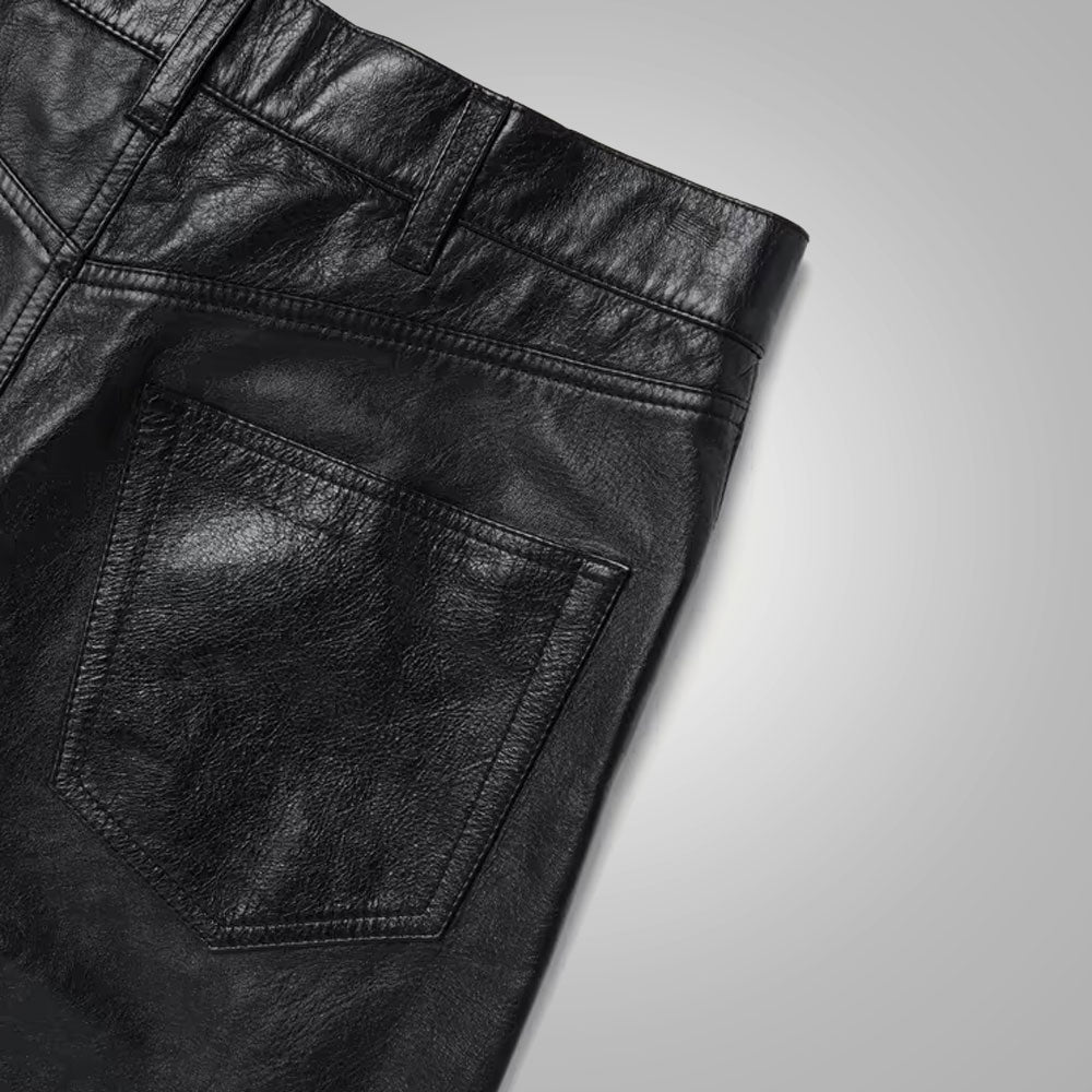 Mens Black New Style Fashion Leather Jean Pant
