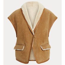 Load image into Gallery viewer, Women’s Sheepskin Brown Aviator Shearling Leather Vest
