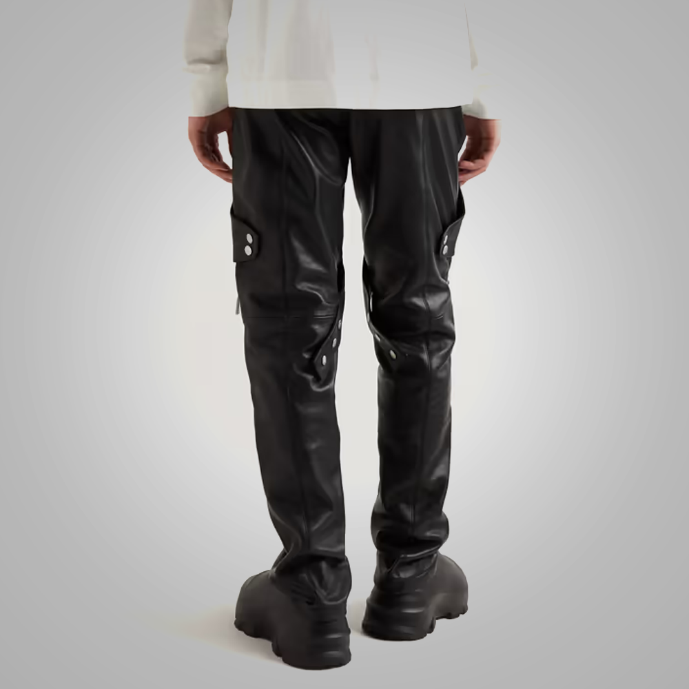 Black Mens Leather Real Sheep Skin Fashion Leather Biker Pant