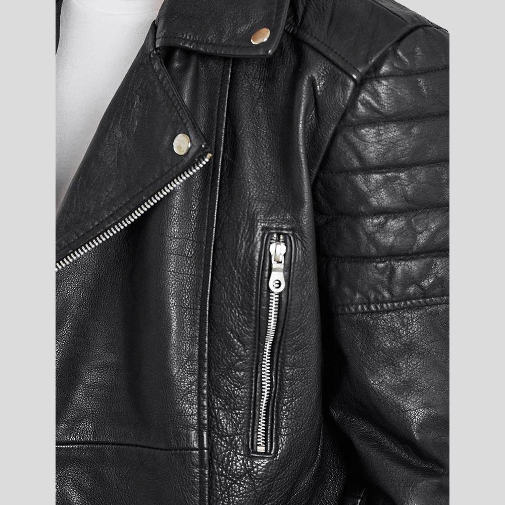 Alvin Black Biker Quilted Leather Jacket - Shearling leather