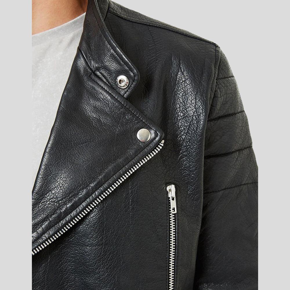 Womens Asymmetrical Black Leather Moto Jacket – Decrum