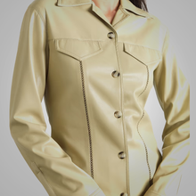 Load image into Gallery viewer, Women&#39;s Khaki Smooth Simple Button Closure Leather Shirt
