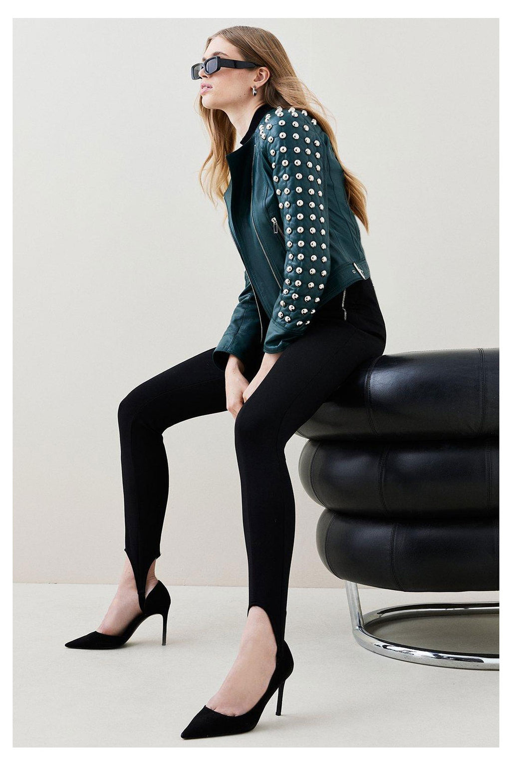 Women Silver Spiked Studded Retro Motorcycle Leather Jacket