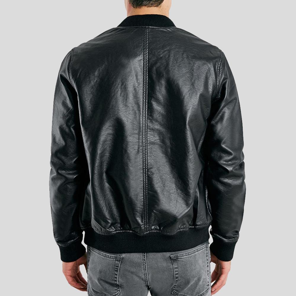 Bailei Black Bomber Leather Jacket - Shearling leather