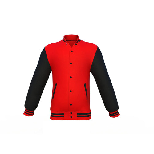 Red Varsity Letterman Jacket with Black Sleeves - Shearling leather