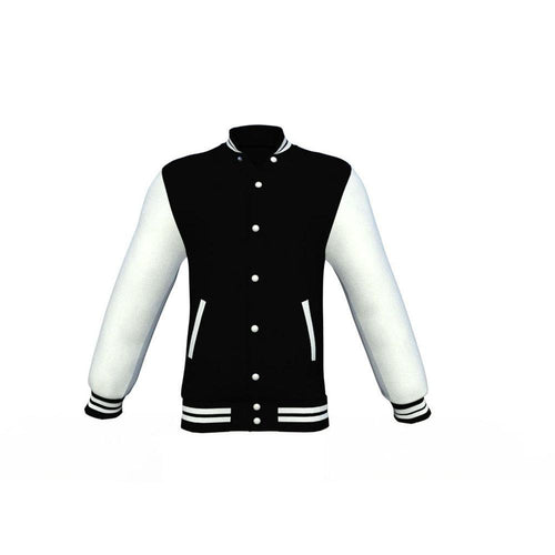 Black Varsity Letterman Jacket with White Sleeves - Shearling leather