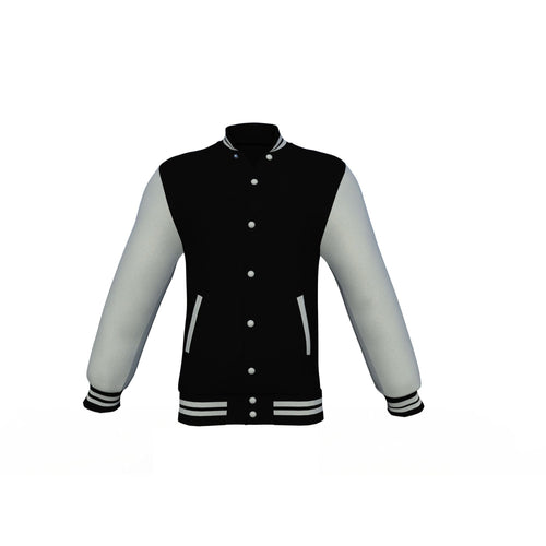 Black Varsity Letterman Jacket with Grey Sleeves - Shearling leather