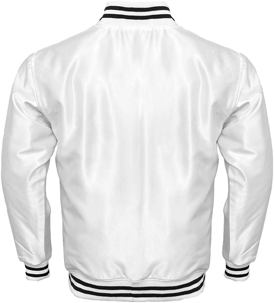 Varsity Letterman Baseball Bomber Vintage Retro All Poly Satin Jacket - Shearling leather