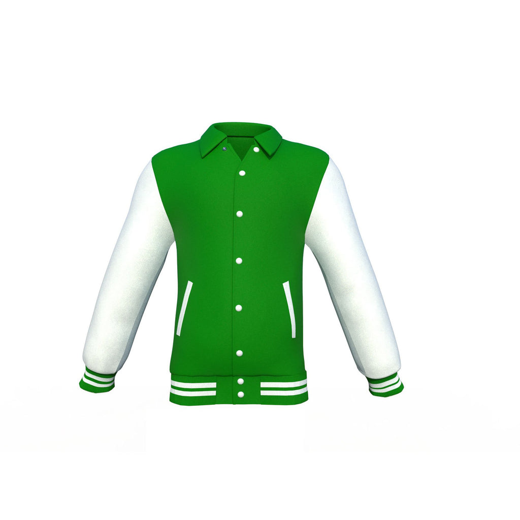 Dark Green Varsity Letterman Jacket with White Sleeves - Shearling leather