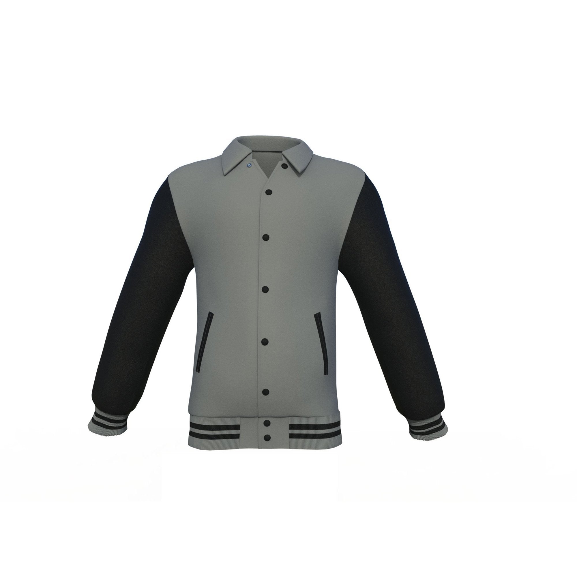 Grey Varsity Letterman Jacket with Black Sleeves - Shearling leather